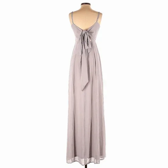 Show Me Your Mumu Lauren Tie Back Dove Grey Chiffon Bridesmaid Maxi Dress - Picture 11 of 16